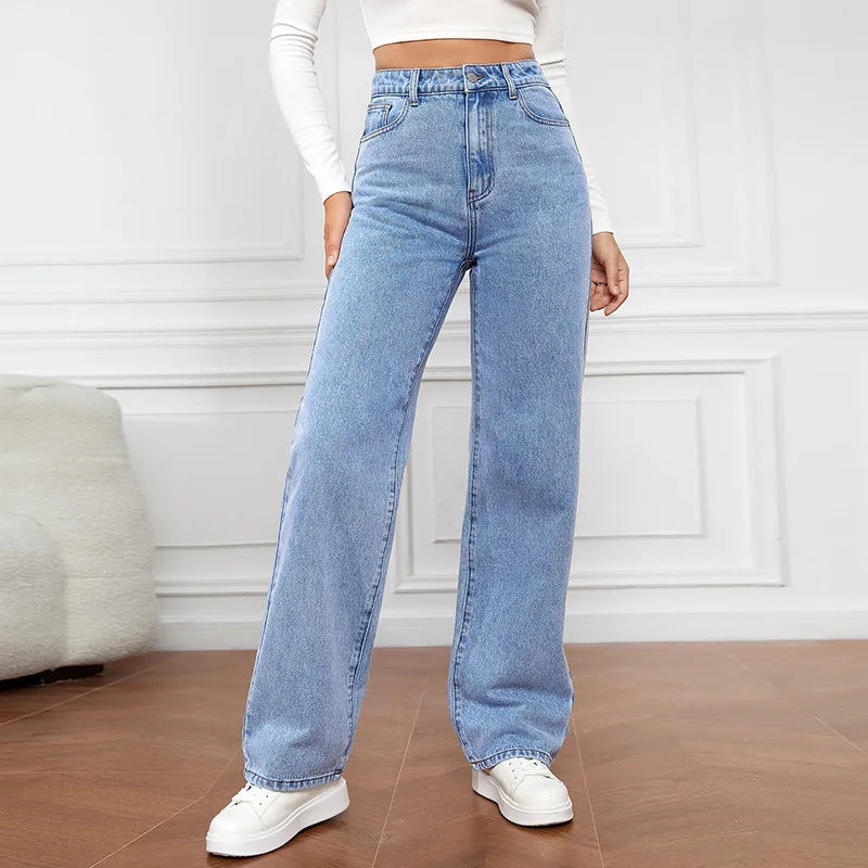 Damen High Rise Jeans mit geradem Bein
