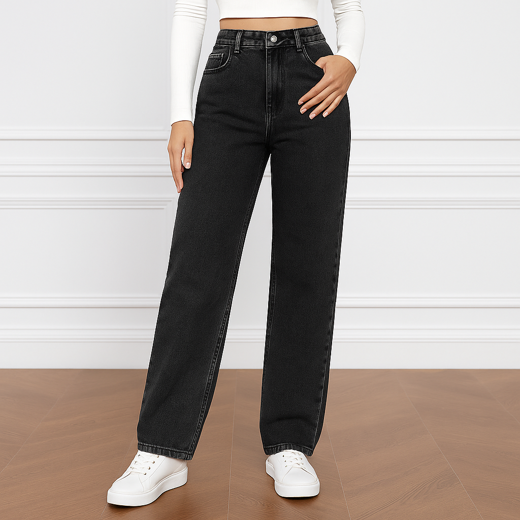 Damen High Rise Jeans mit geradem Bein