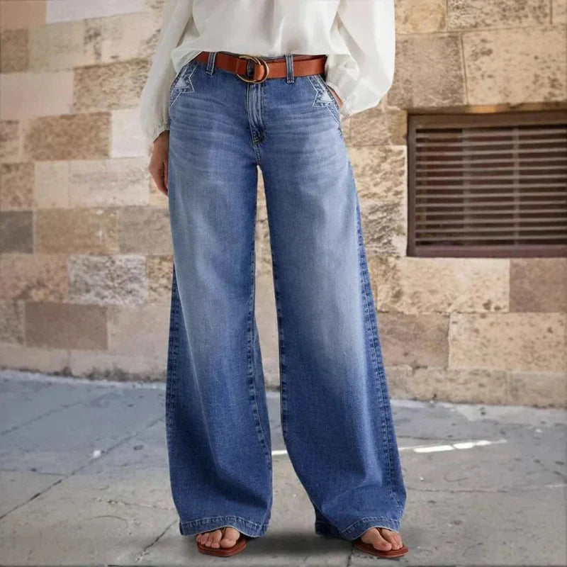 Damen High Waist Weitbein Jeans
