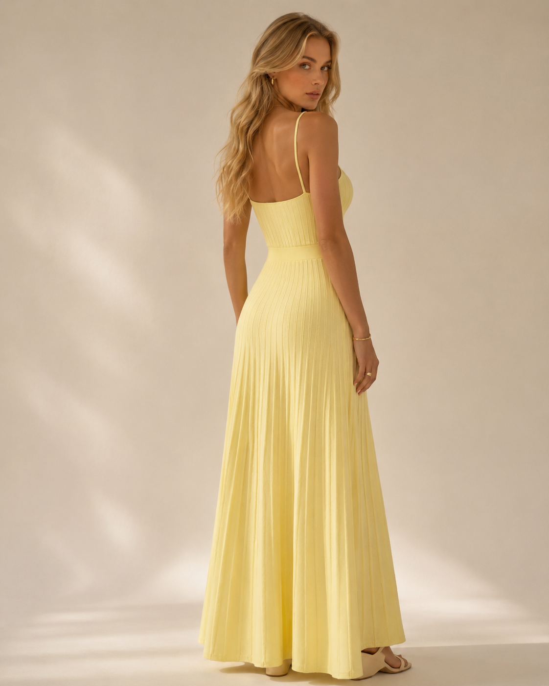 Damen ärmelloses Rippstrick Midikleid