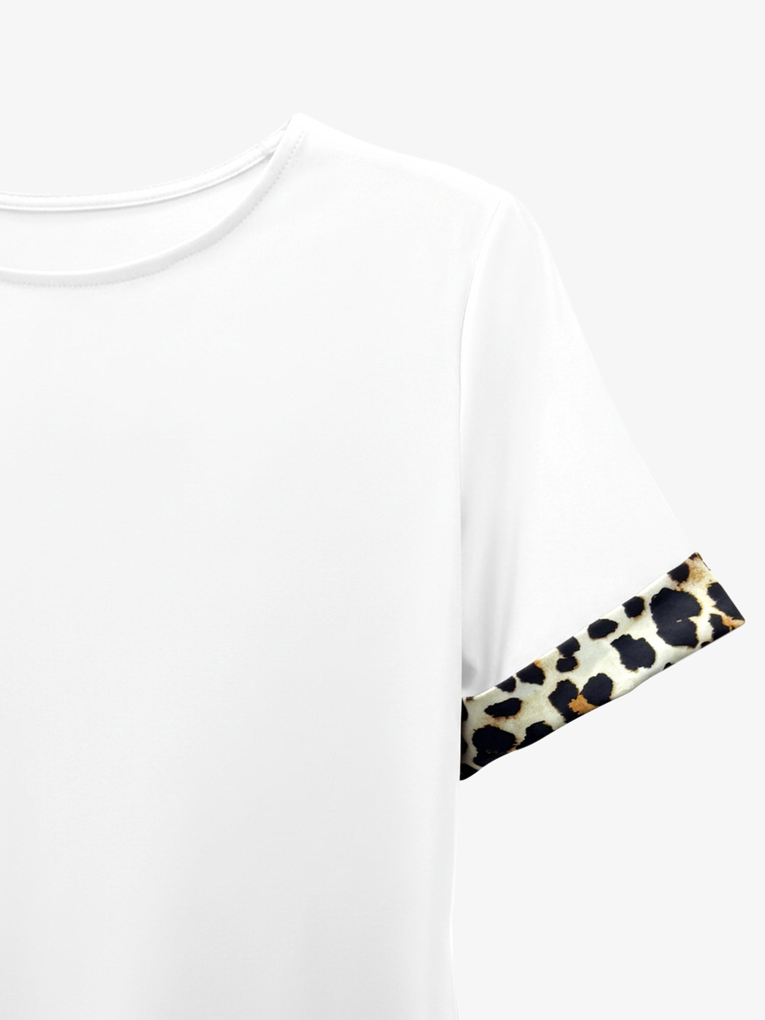 Leopardenmuster Patchwork Bootsausschnitt Kurzarm T Shirt Kleid