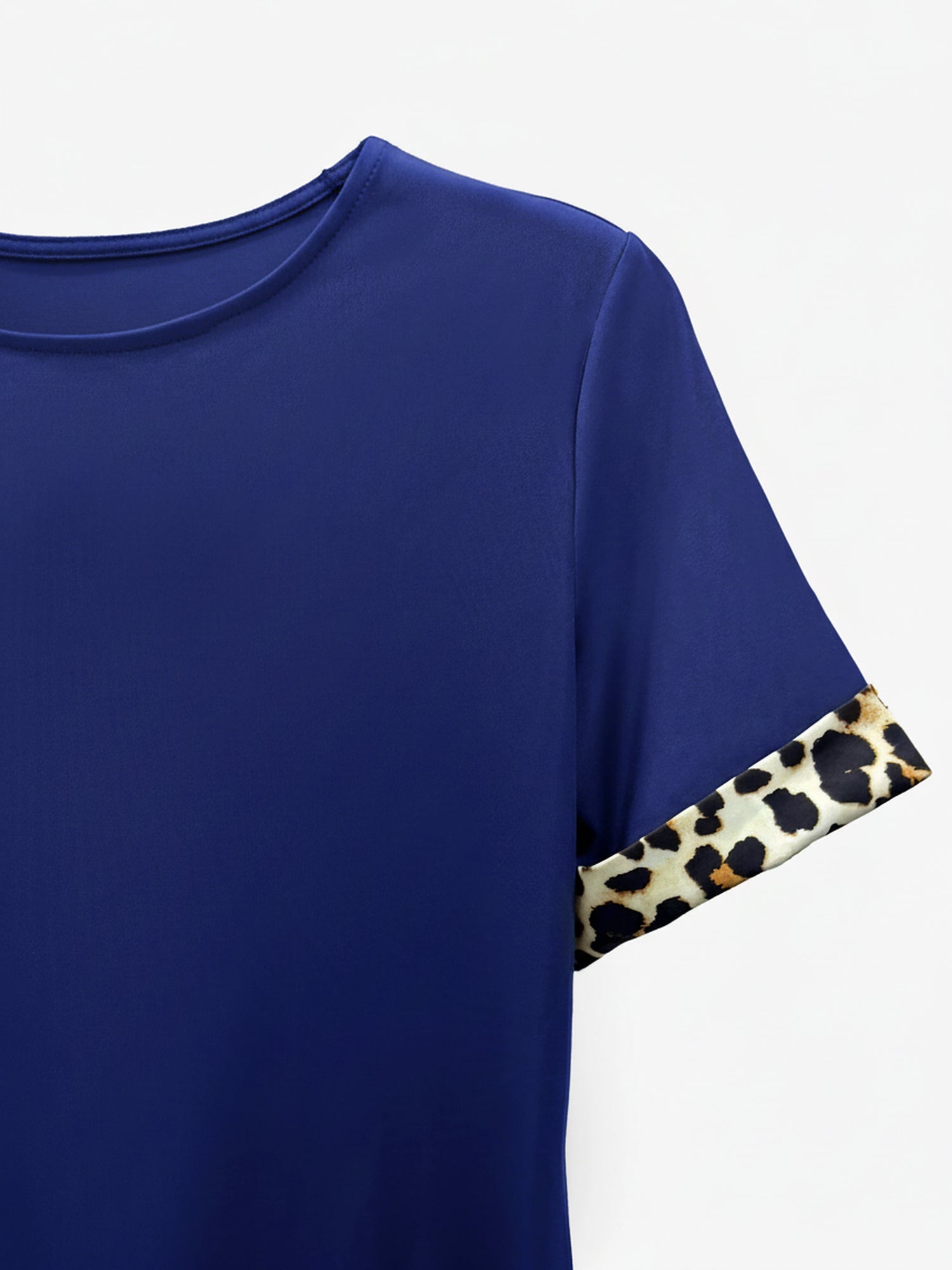 Leopardenmuster Patchwork Bootsausschnitt Kurzarm T Shirt Kleid