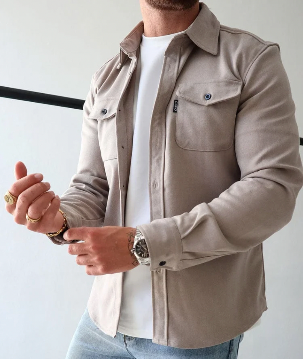 Herren Hemdjacke mit Knopfleiste Brusttaschen lässig