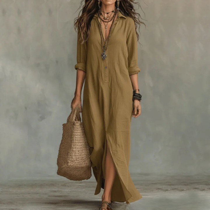 Agnes – Langes Leinenhemd-Kleid