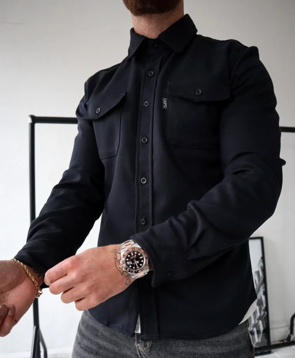 Herren Hemdjacke mit Knopfleiste Brusttaschen lässig