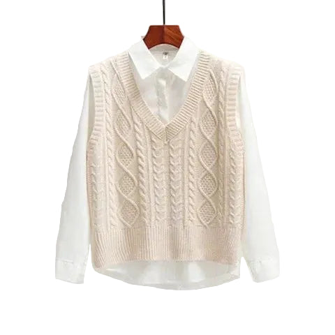 Ärmelloser Strickpullover mit V-Ausschnitt