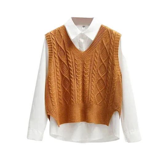 Ärmelloser Strickpullover mit V-Ausschnitt