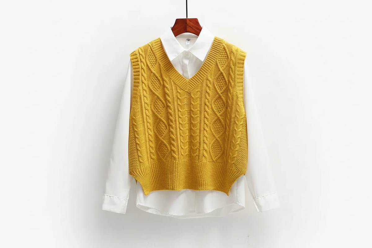 Ärmelloser Strickpullover mit V-Ausschnitt