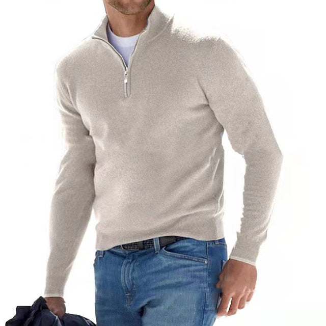 Herren warmer Pullover mit V Ausschnitt und Reißverschluss