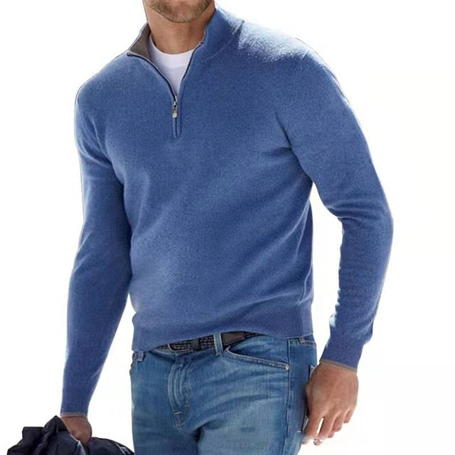 Herren warmer Pullover mit V Ausschnitt und Reißverschluss