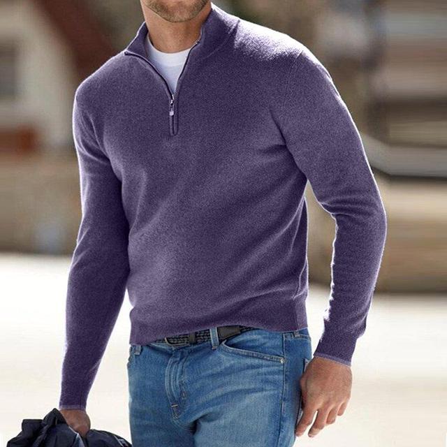 Herren warmer Pullover mit V Ausschnitt und Reißverschluss