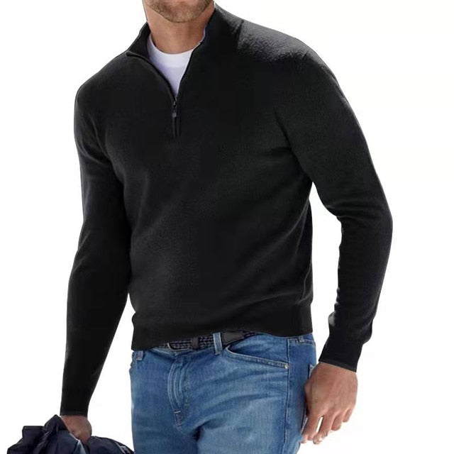 Herren warmer Pullover mit V Ausschnitt und Reißverschluss