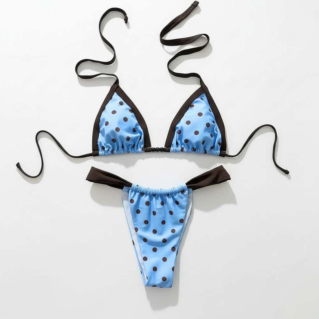 Gepunktetes Triangle Bikini Set mit Brazilian Slip