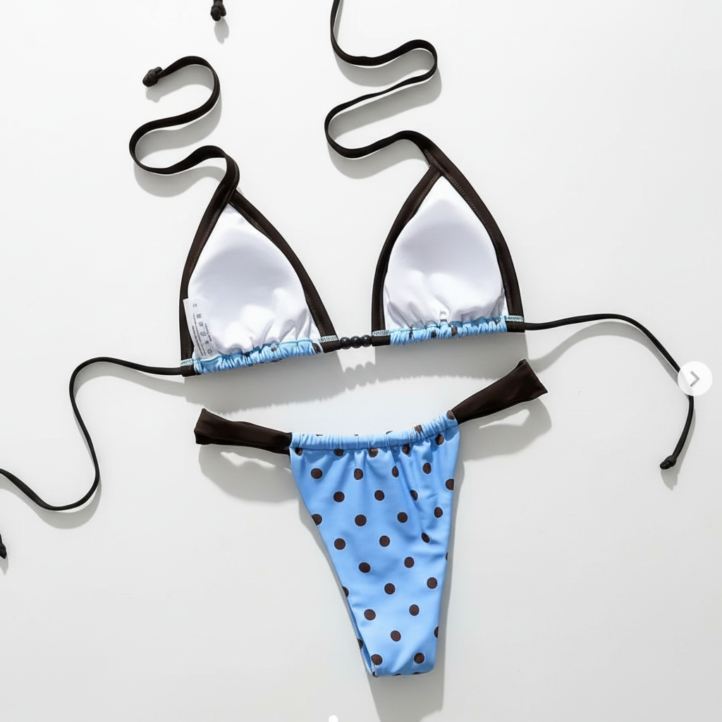 Gepunktetes Triangle Bikini Set mit Brazilian Slip