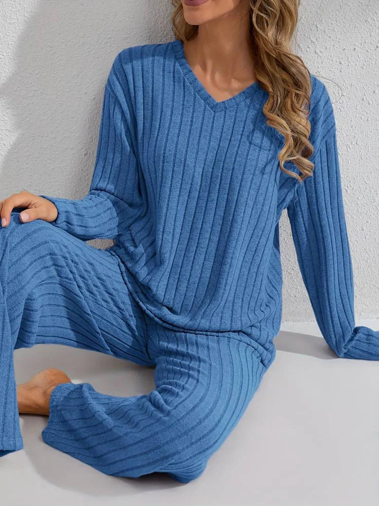 Damen Ripp Lounge Set mit langen Ärmeln
