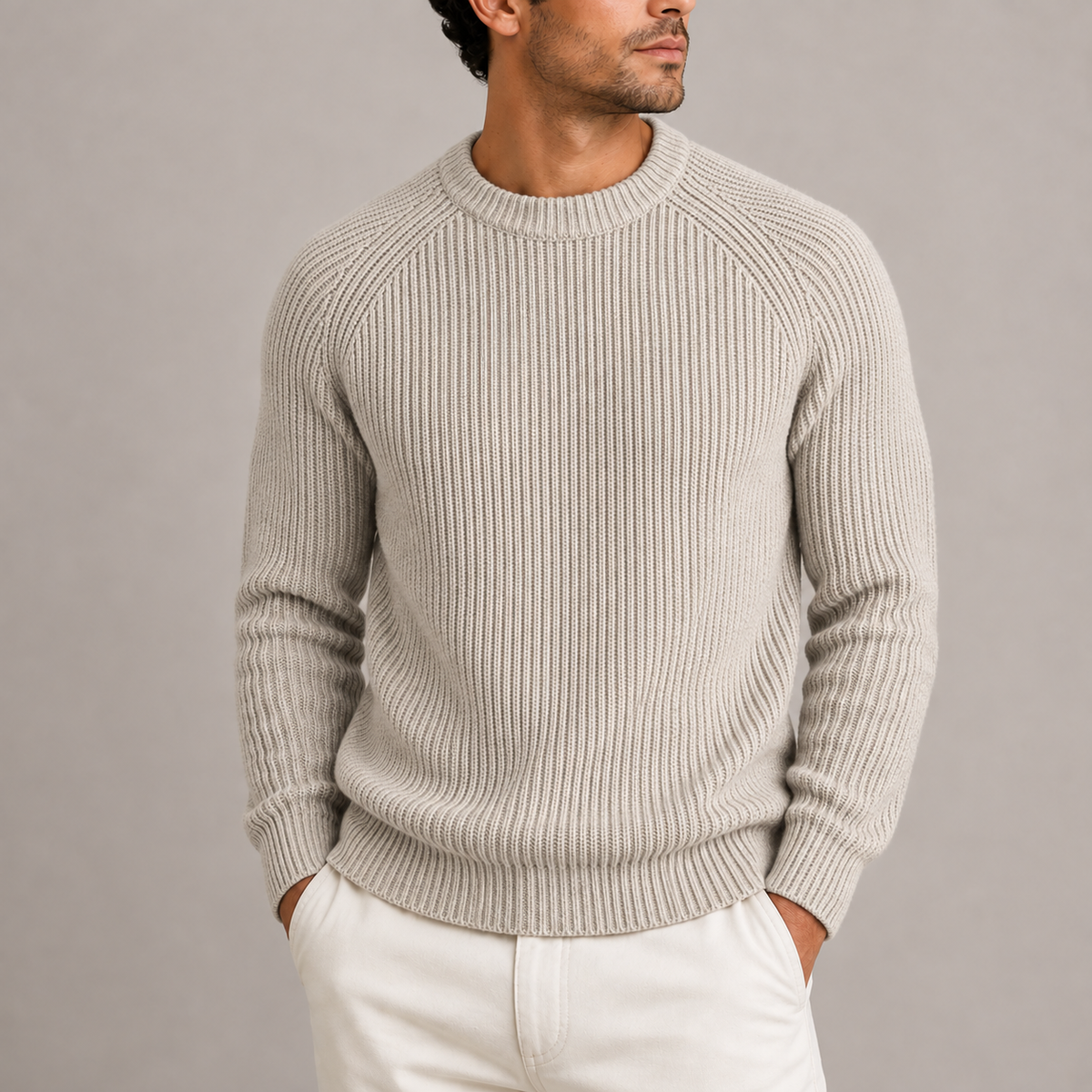 Herren Strickpullover mit Rundhals und Rippstrick