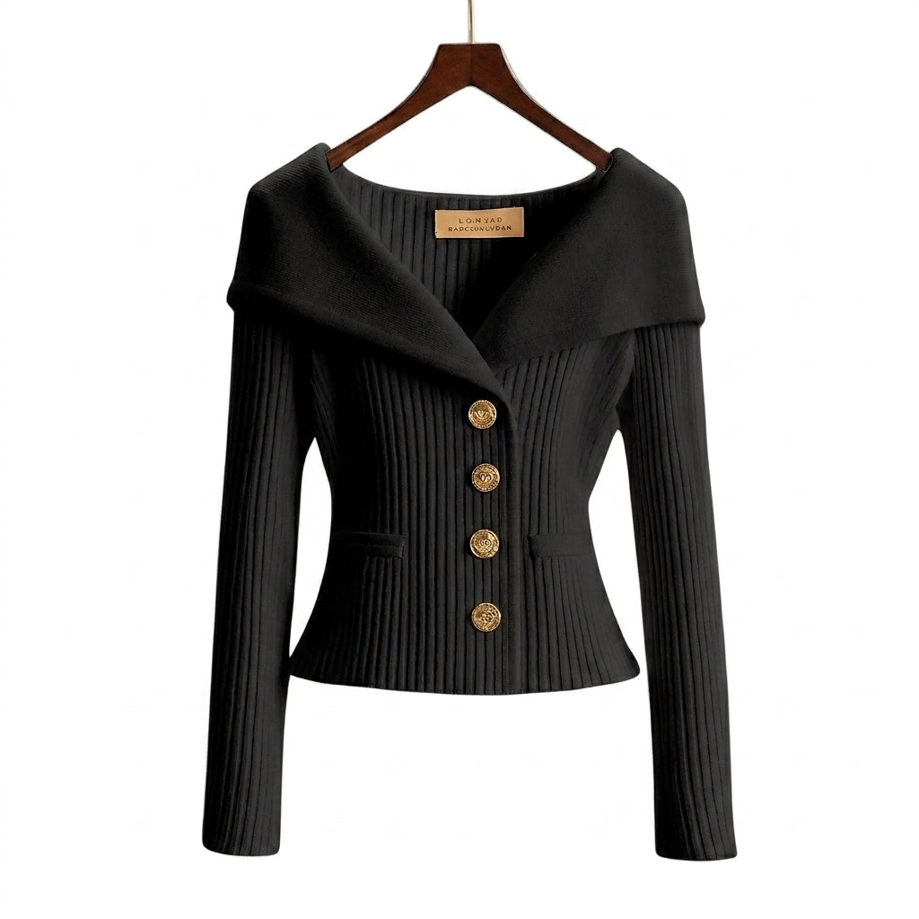 Damen Rippstrick-Cardigan mit Off-Shoulder-Kragen