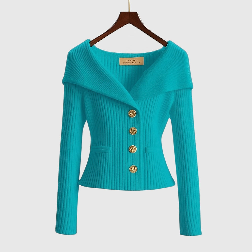 Damen Rippstrick-Cardigan mit Off-Shoulder-Kragen