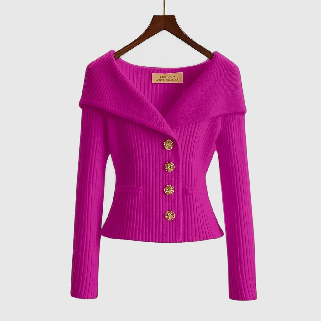 Damen Rippstrick-Cardigan mit Off-Shoulder-Kragen
