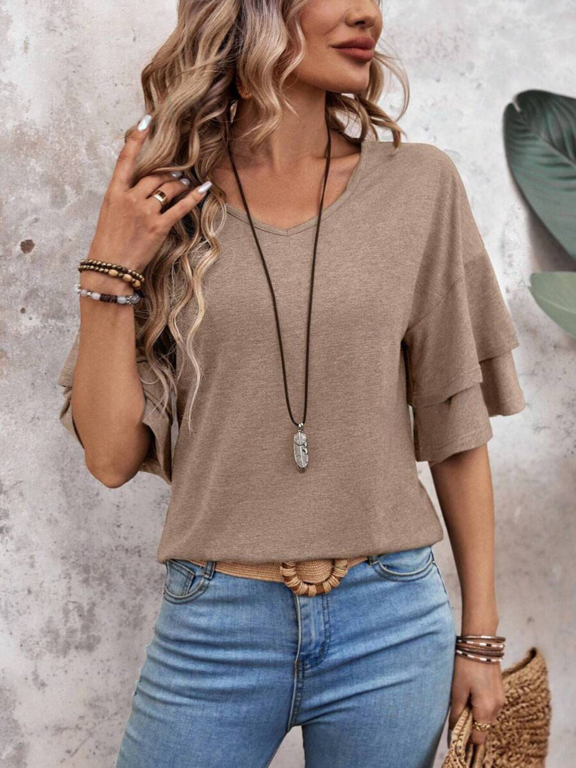 Ella | Halbarm-Bluse mit V-Ausschnitt