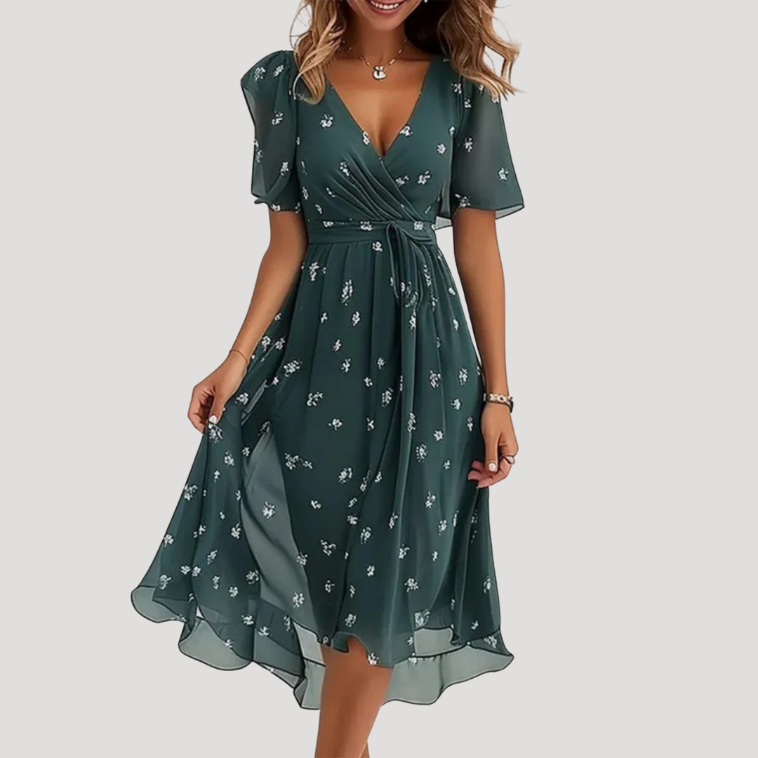 Florales Wickel-Midikleid mit Bauchkontrolle