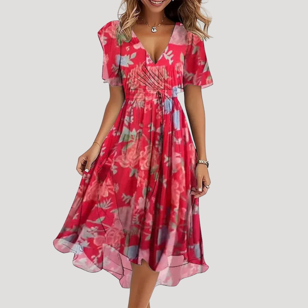 Florales Wickel-Midikleid mit Bauchkontrolle