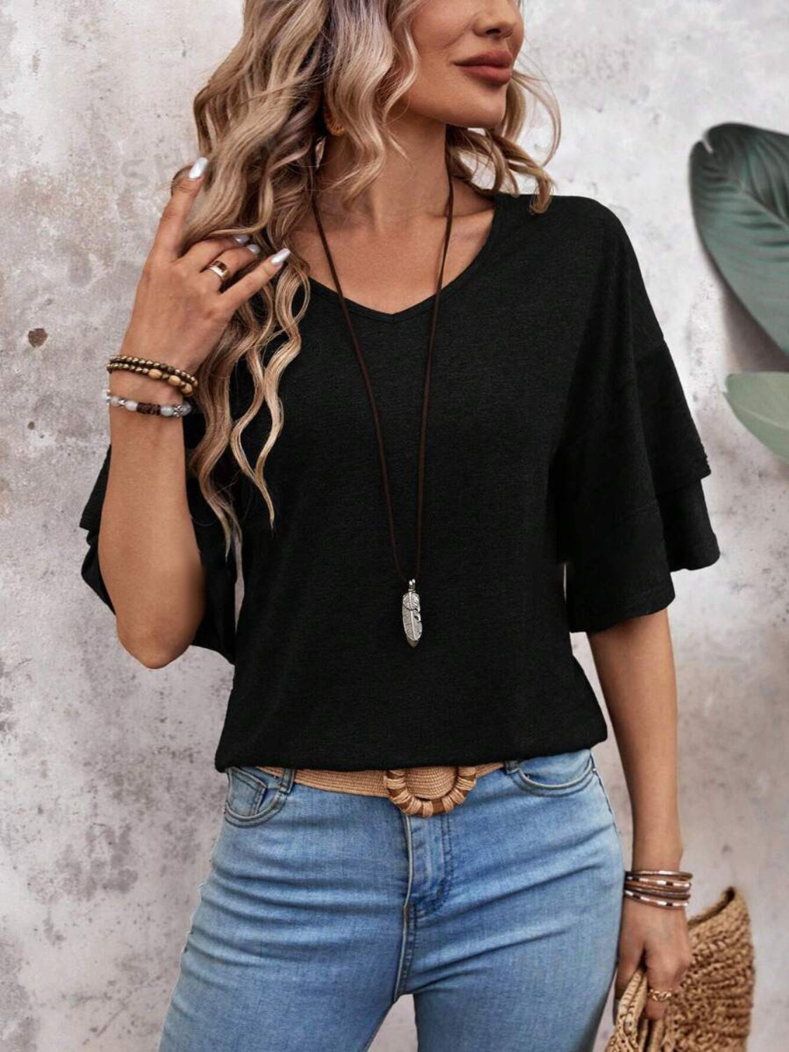 Ella | Halbarm-Bluse mit V-Ausschnitt