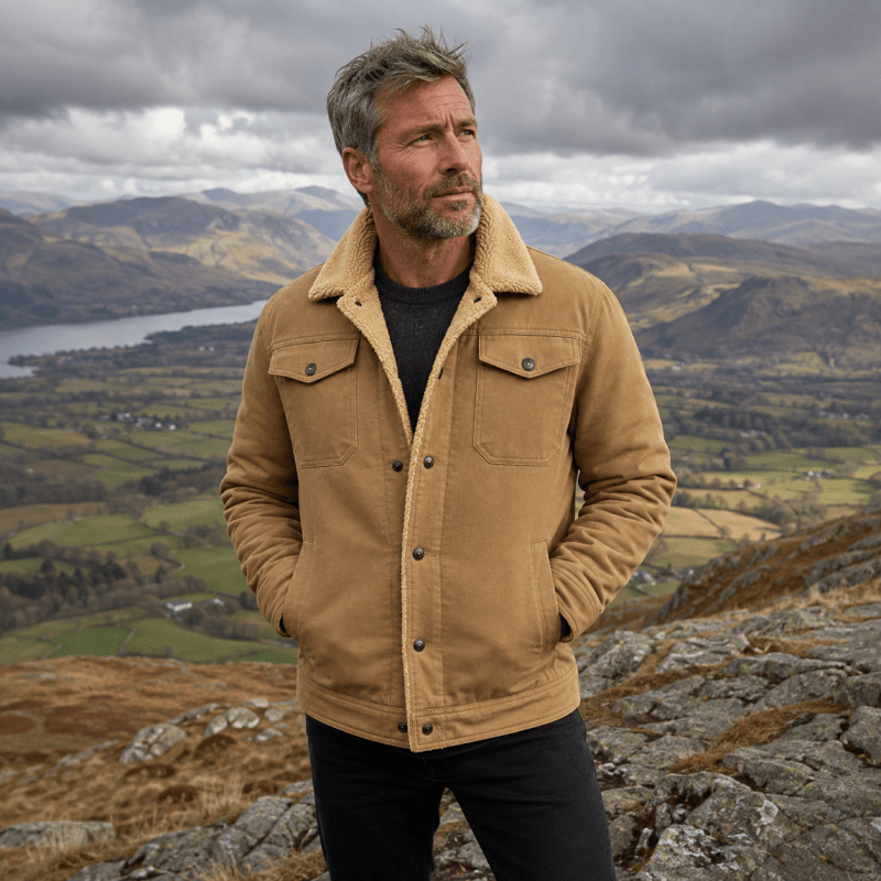 Herren Jacke mit Fleecekragen und Druckknöpfen