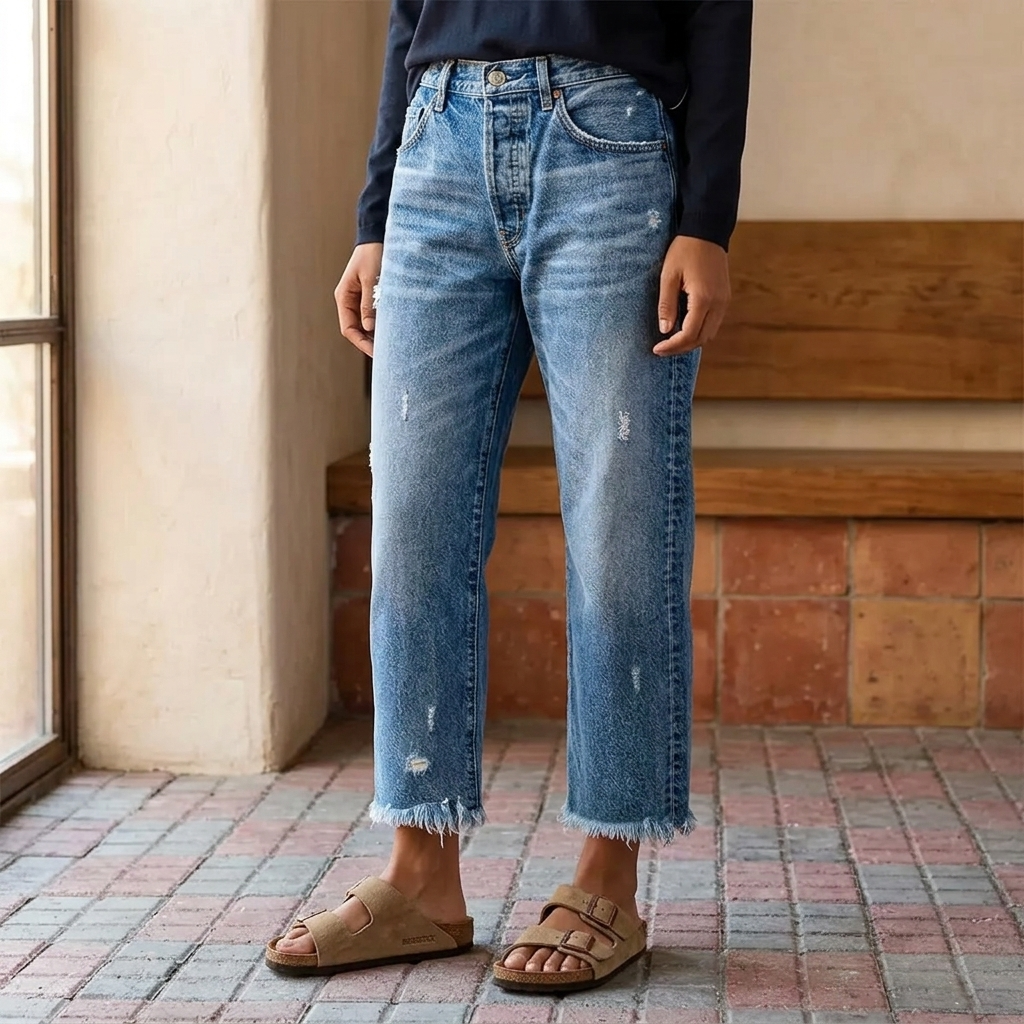 Damen Retro Fransen Jeans