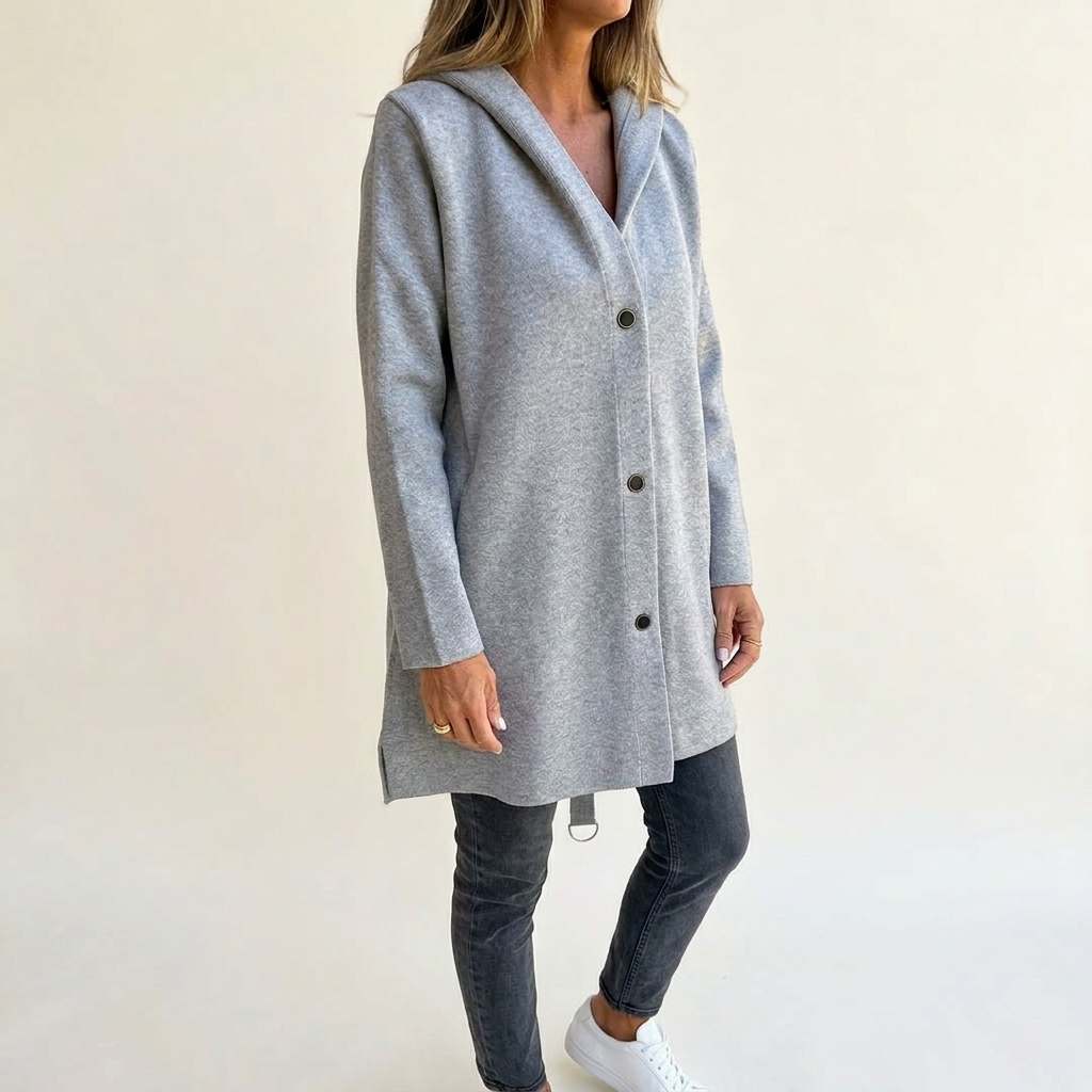 Damen Strickjacke mit Kapuze und Knöpfen