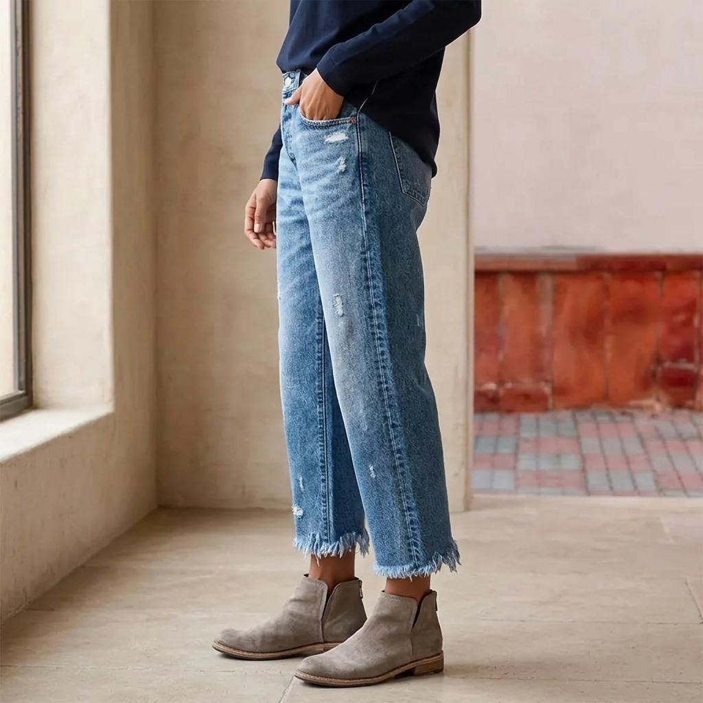 Damen Retro Fransen Jeans