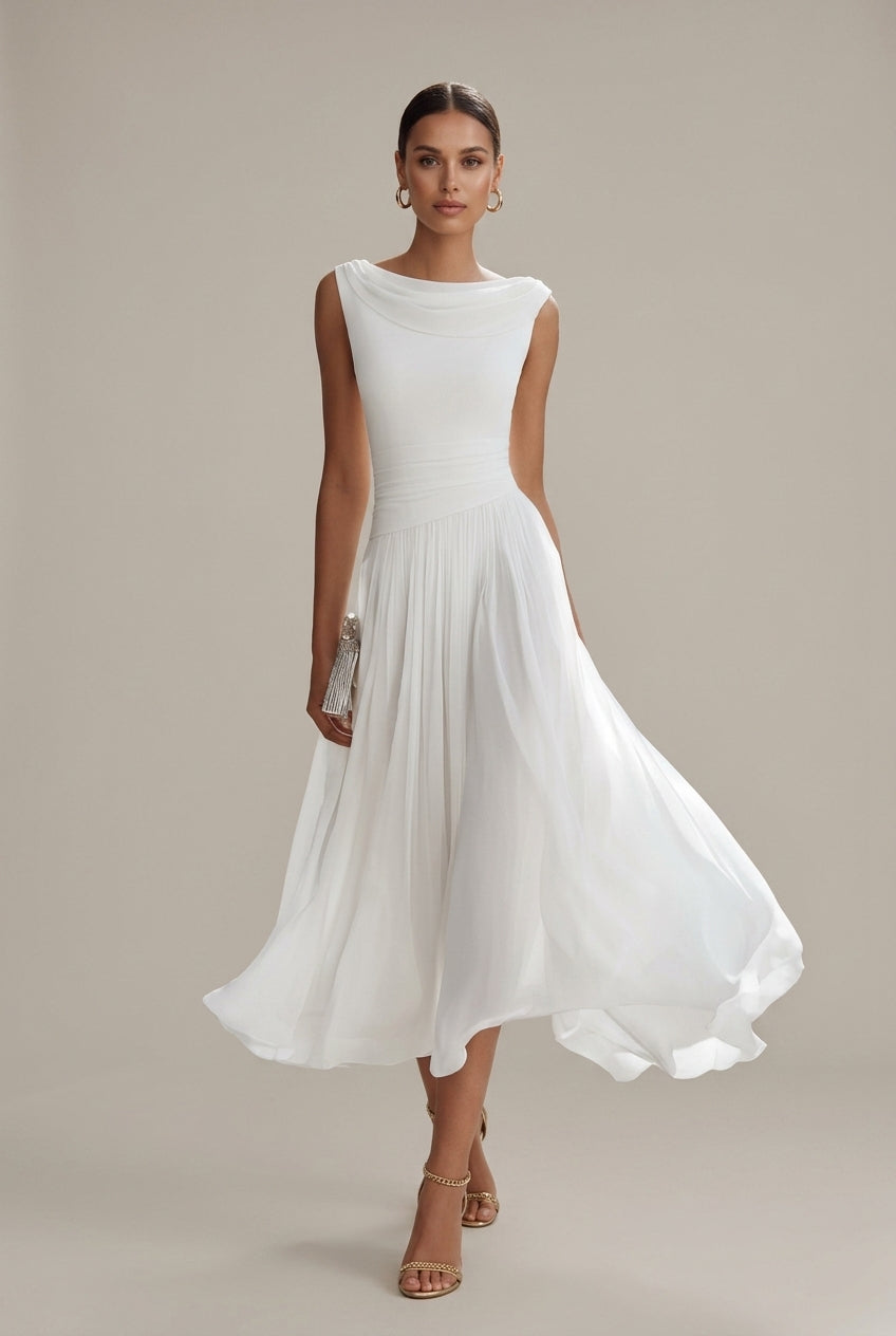 Damen Midi-Kleid, ärmellos mit Wickelausschnitt und Faltenrock