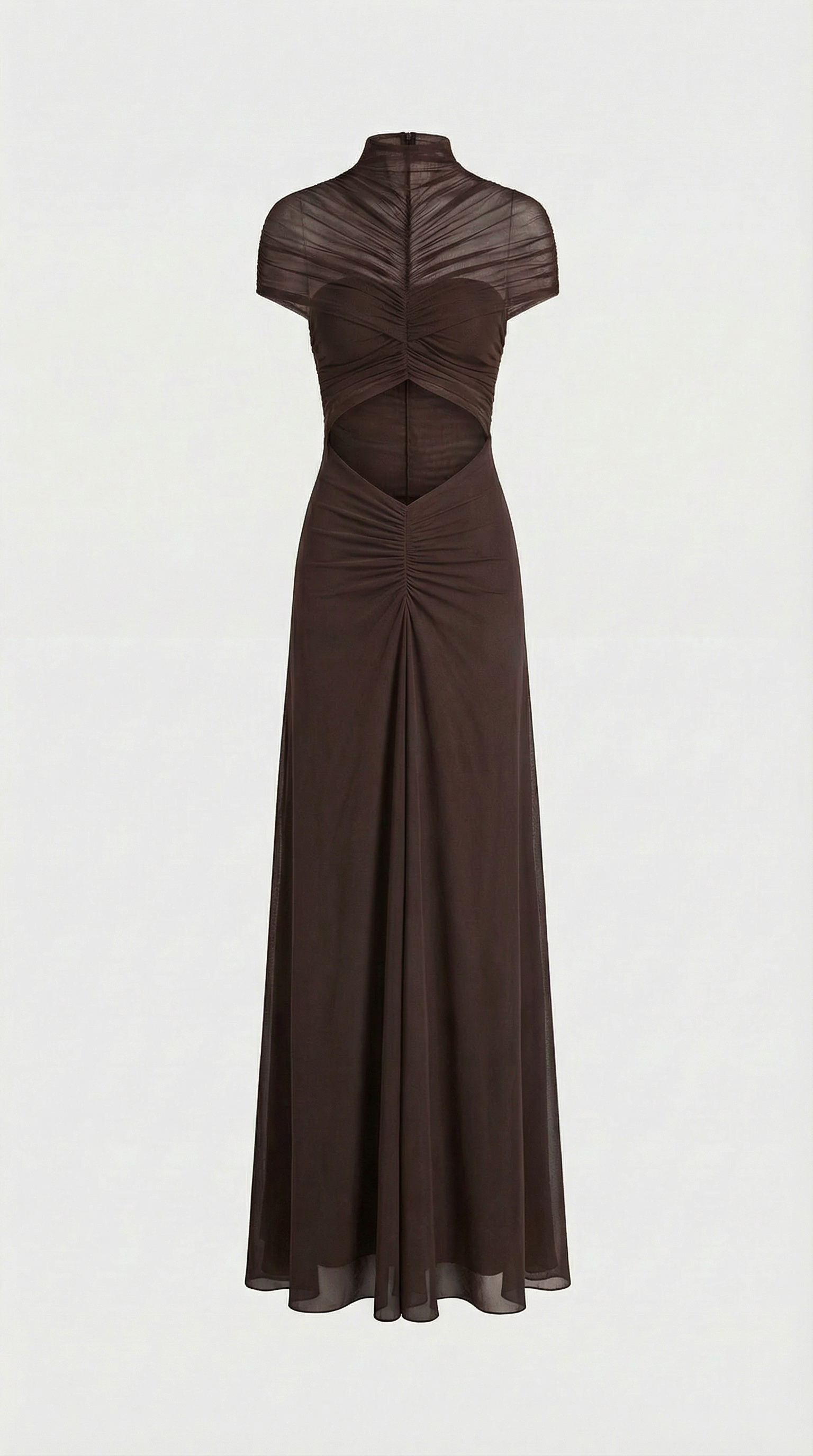 Damen gerafftes Mesh Maxikleid mit Cut-Outs