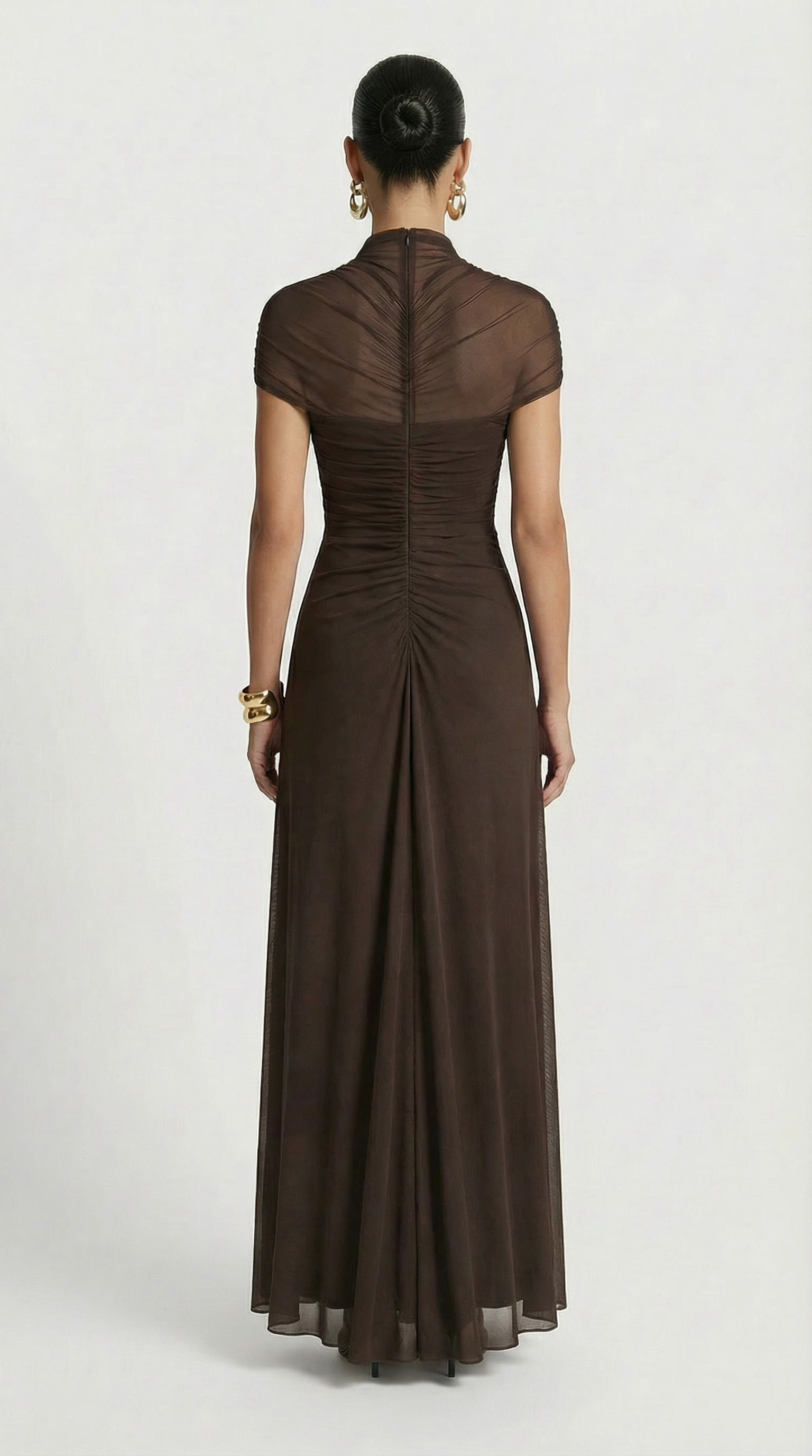 Damen gerafftes Mesh Maxikleid mit Cut-Outs