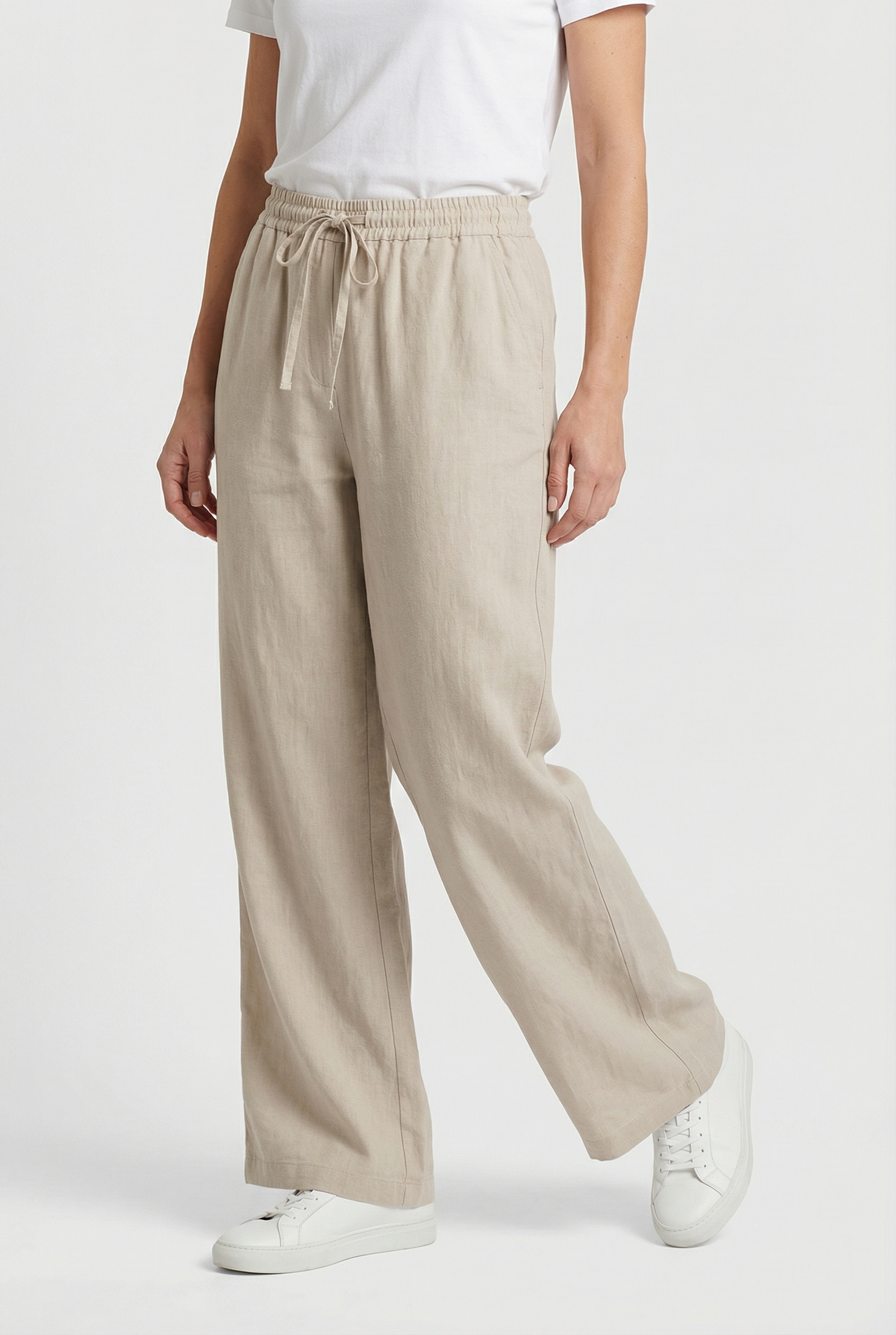 Damen Hoch taillierte Leinenhose mit weitem Bein – Lässiger Fit