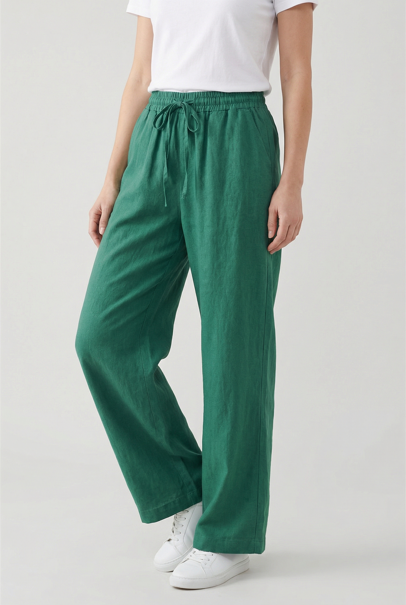 Damen Hoch taillierte Leinenhose mit weitem Bein – Lässiger Fit