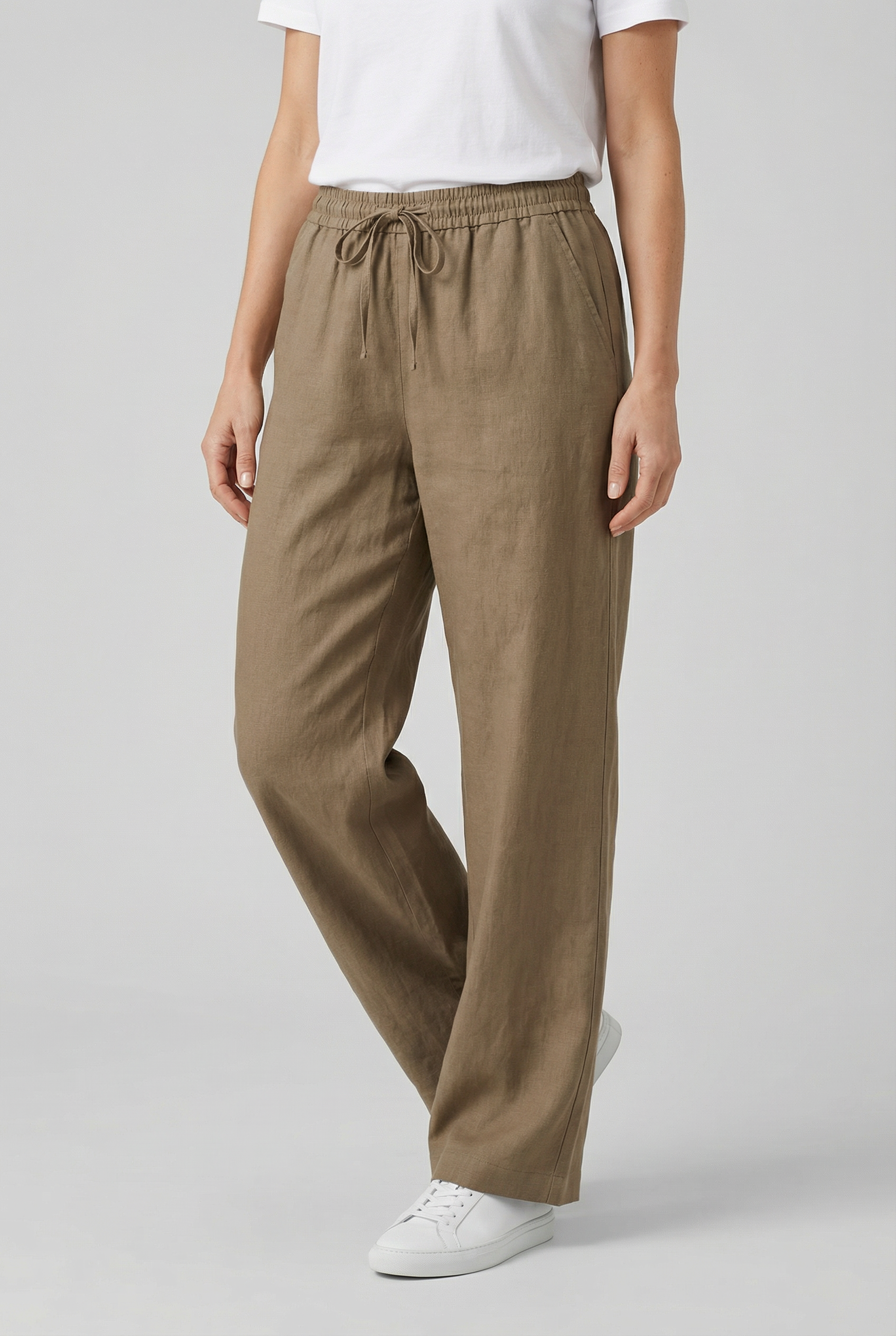 Damen Hoch taillierte Leinenhose mit weitem Bein – Lässiger Fit