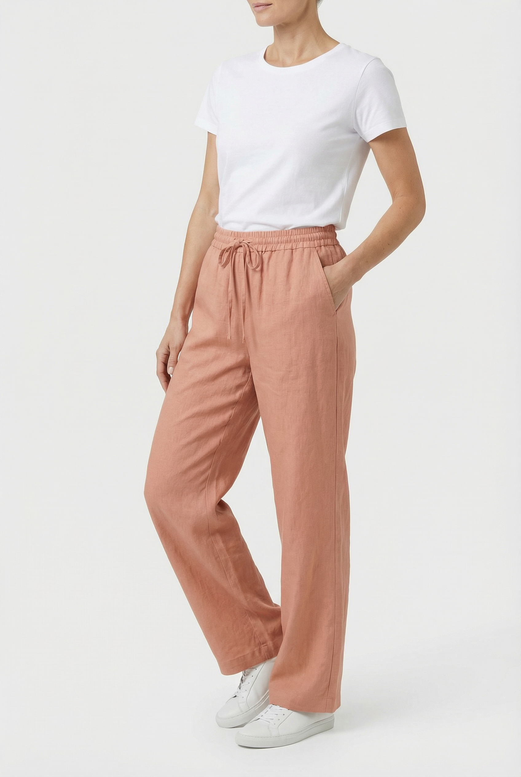 Damen Hoch taillierte Leinenhose mit weitem Bein – Lässiger Fit