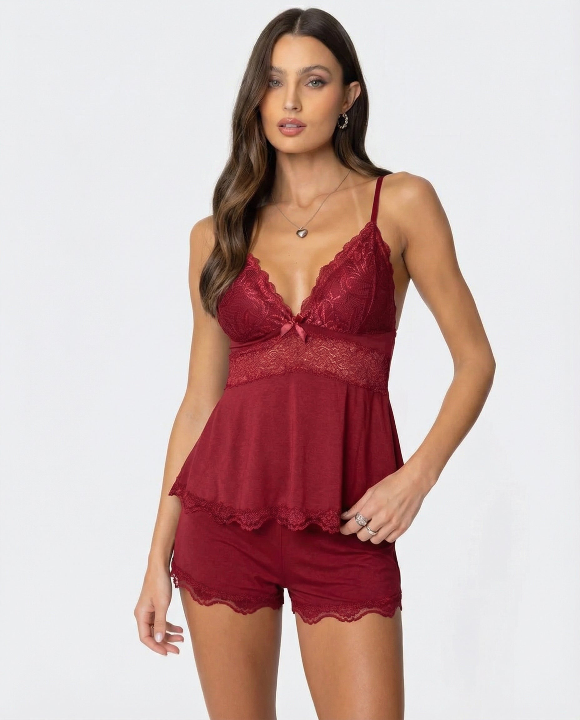 Midnight Kiss Damen Spitzen Cami Shorts Set