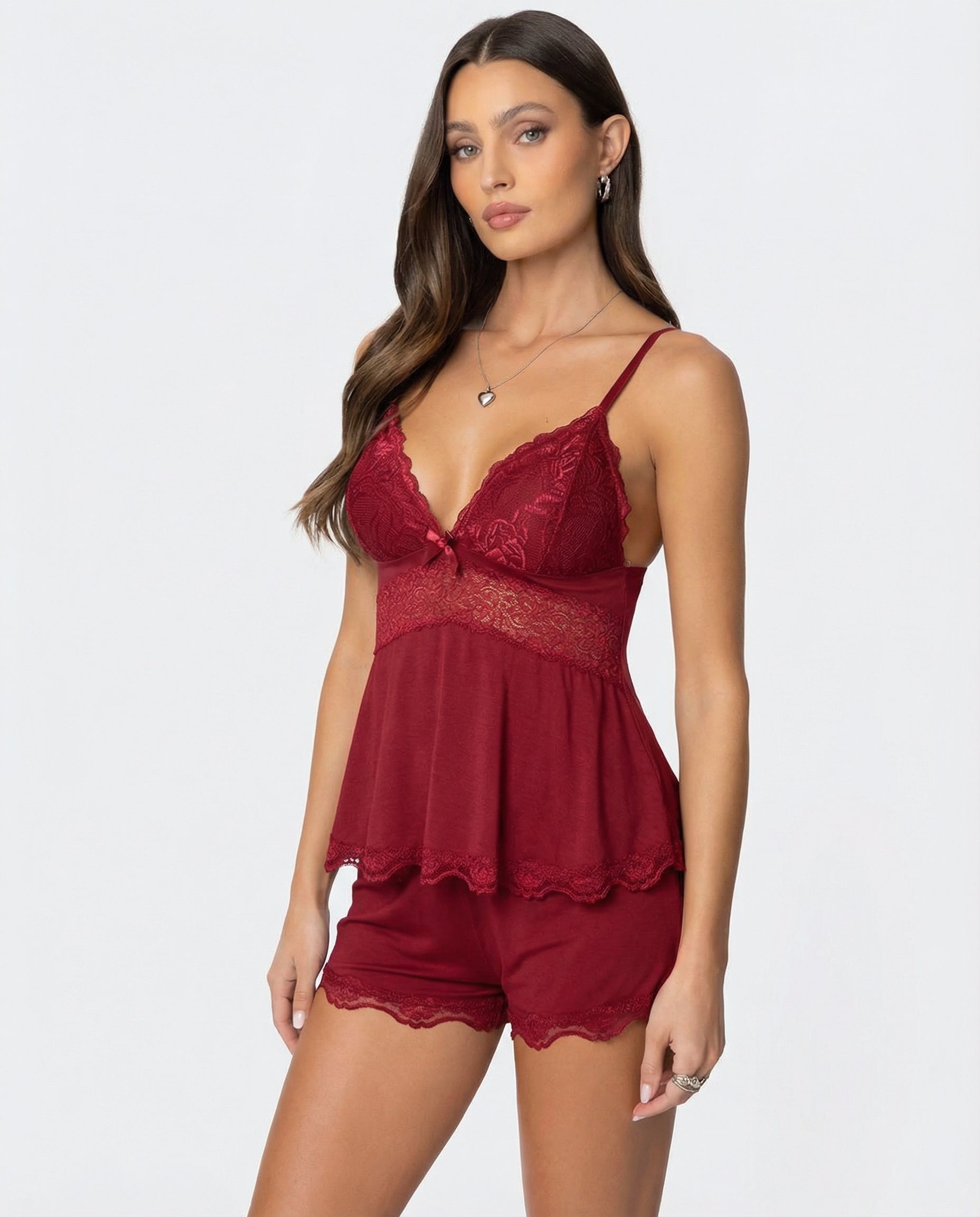Midnight Kiss Damen Spitzen Cami Shorts Set