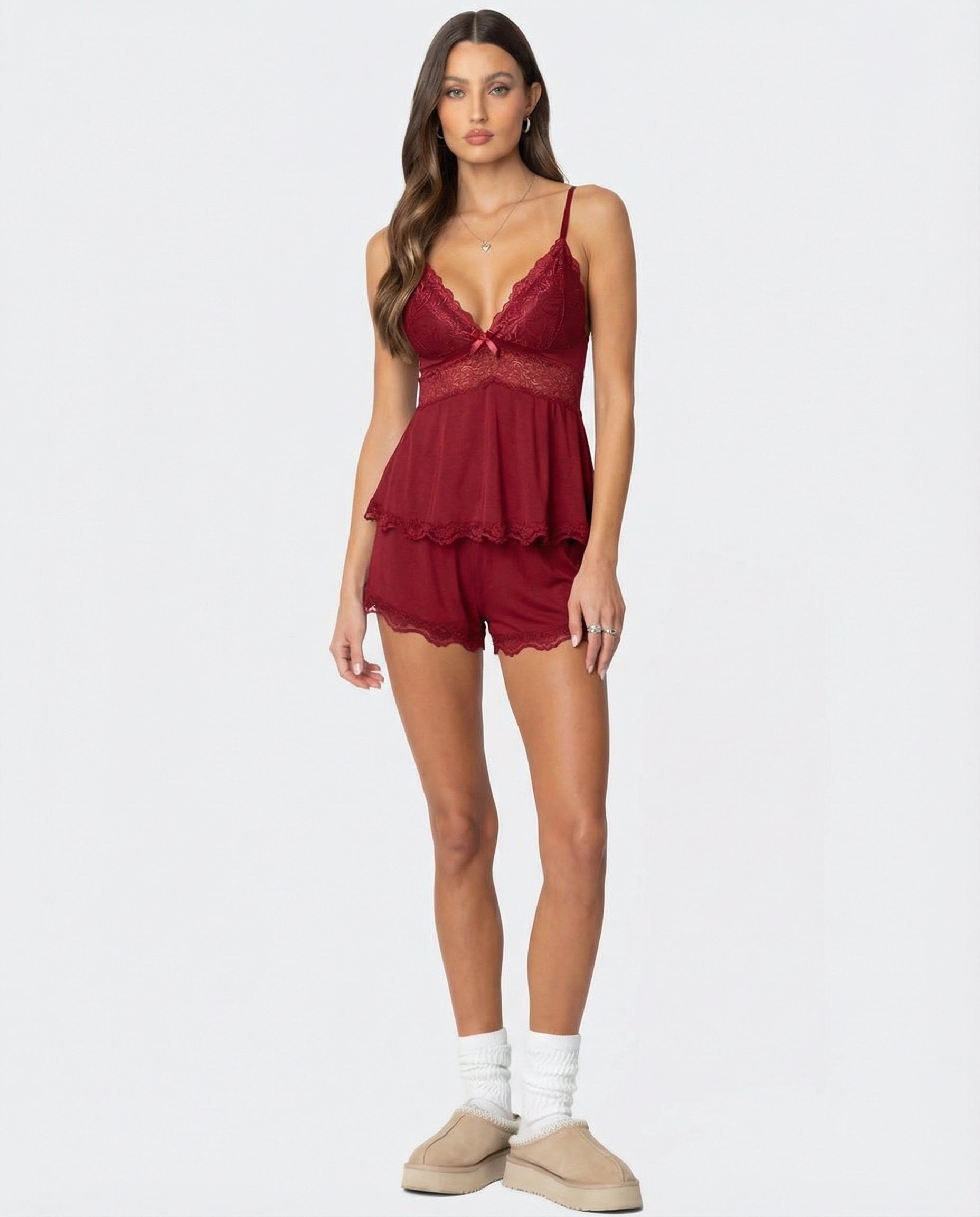 Midnight Kiss Damen Spitzen Cami Shorts Set
