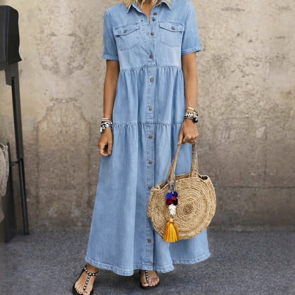 Elizabeth Damen Maxikleid mit kurzen Ärmeln und Taschen