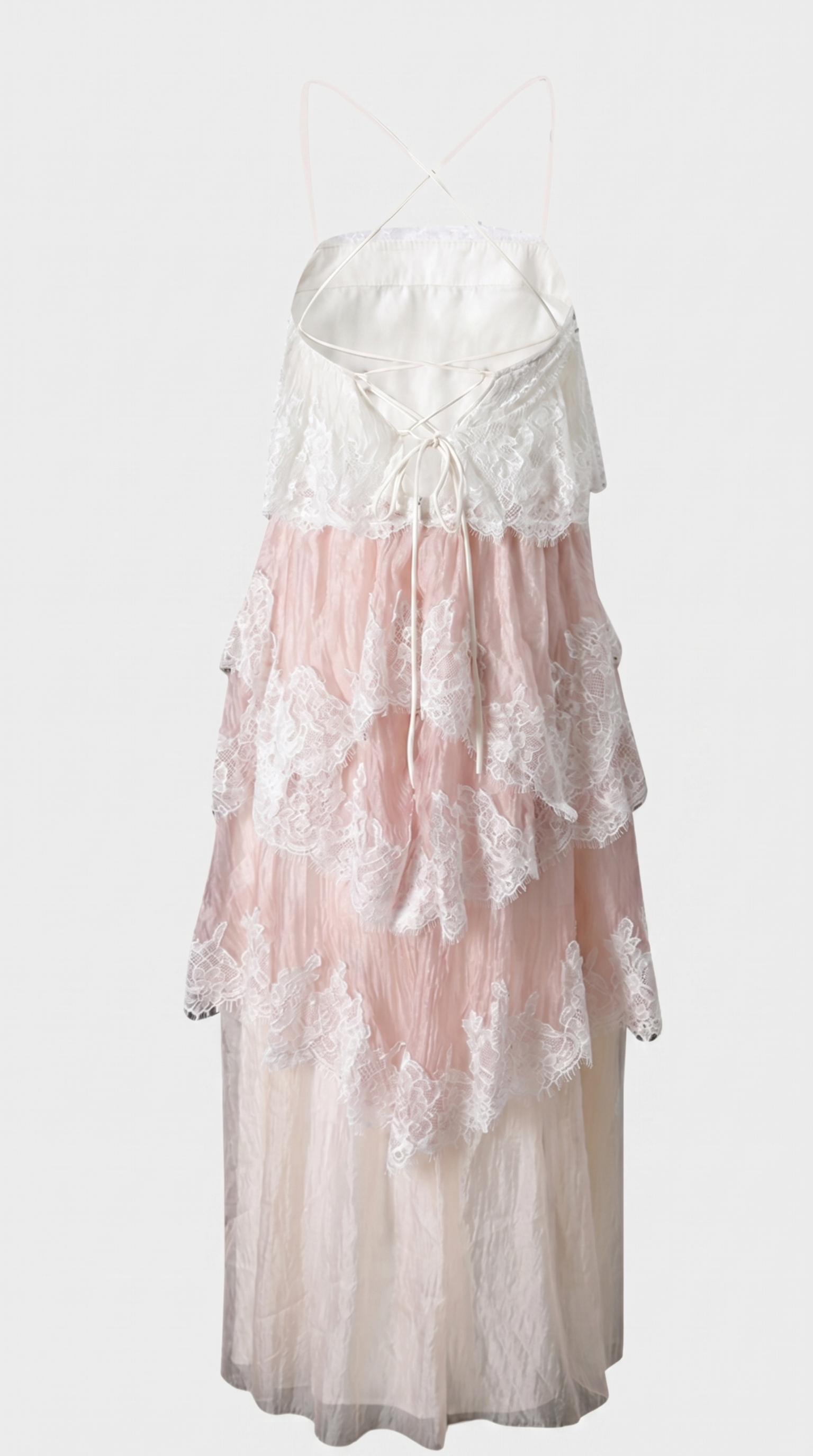 Damen Gestuftes Spitzen Organza Maxikleid