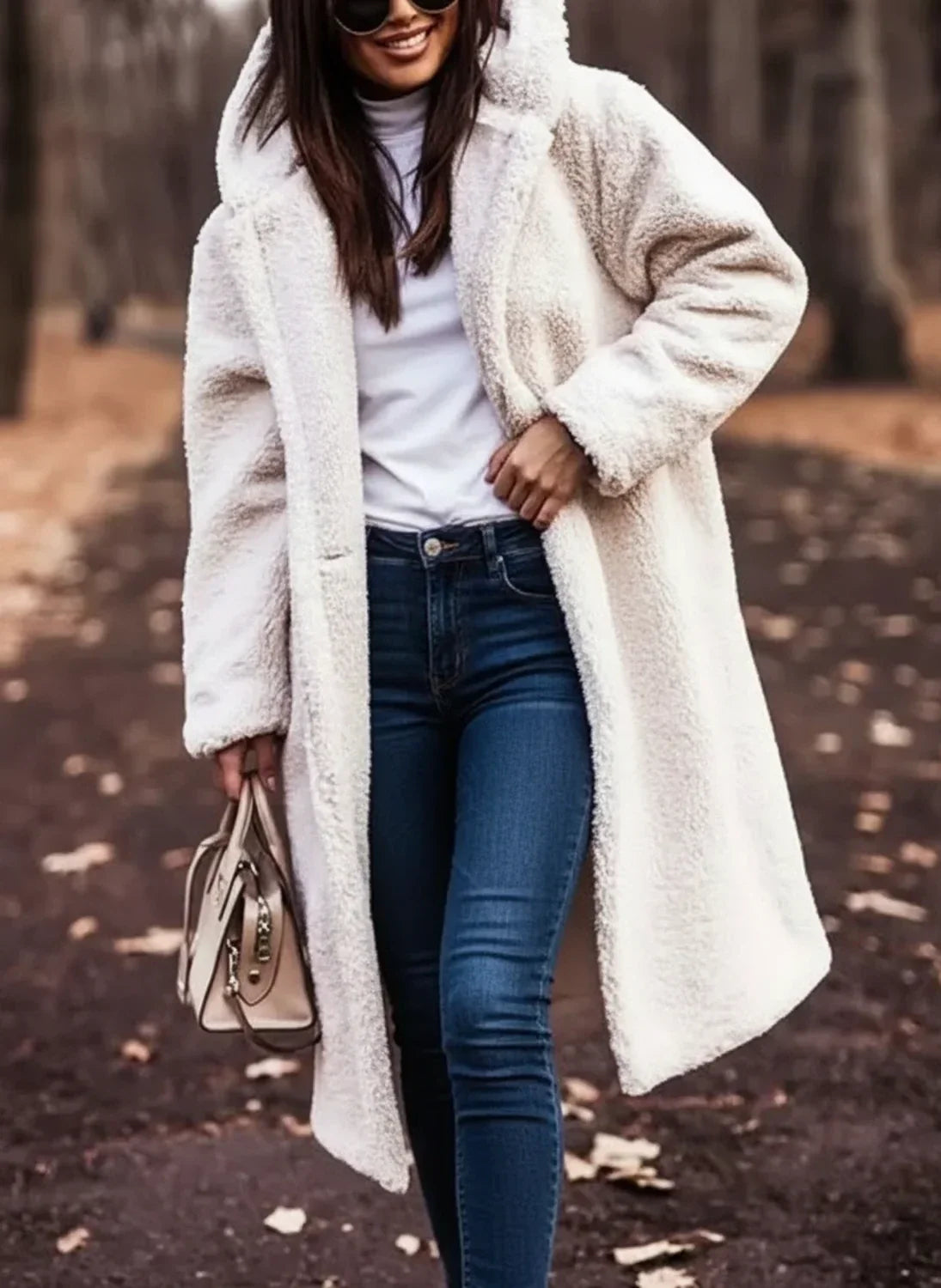 Damen Oversize Teddy Mantel mit Kapuze warm und kuschelig