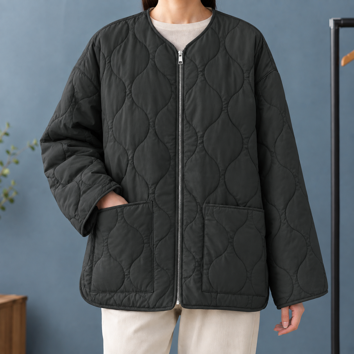 Damen Steppjacke mit Rundhalsausschnitt