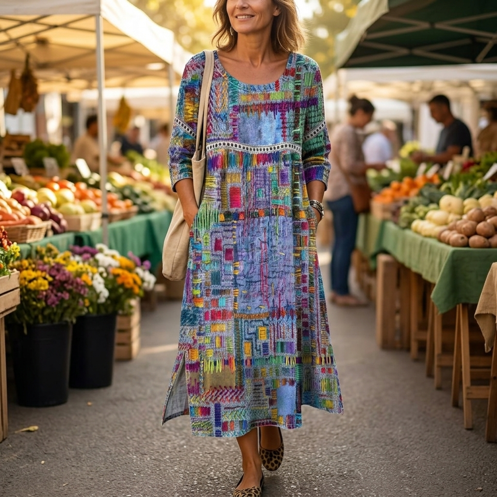 Damen Midi Kleid mit Taschen