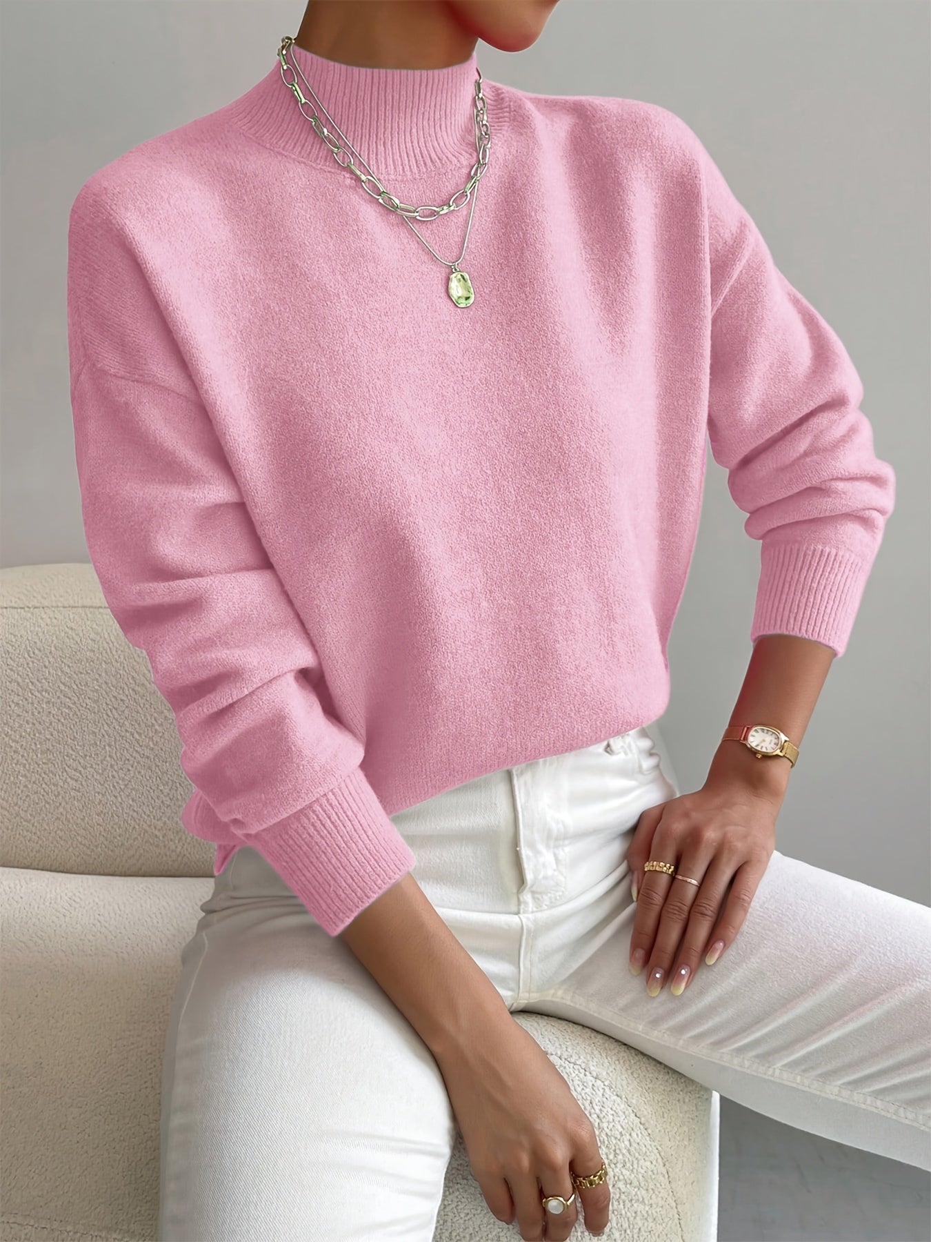 Classic High Neck Sweater – Weicher Strickpullover für mühelose Eleganz