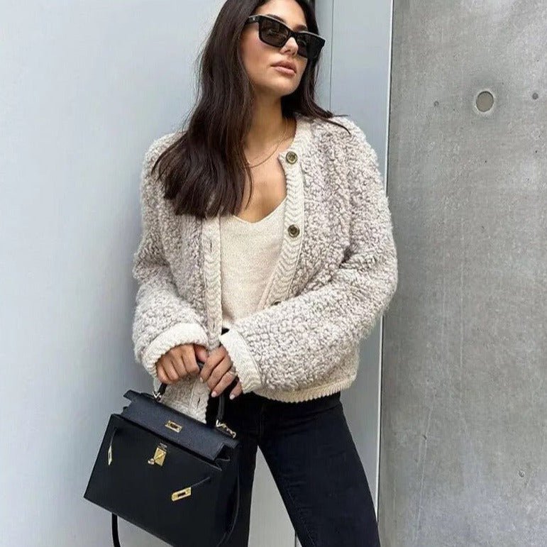 Damen Teddy Weste mit Knöpfen warm und kuschelig