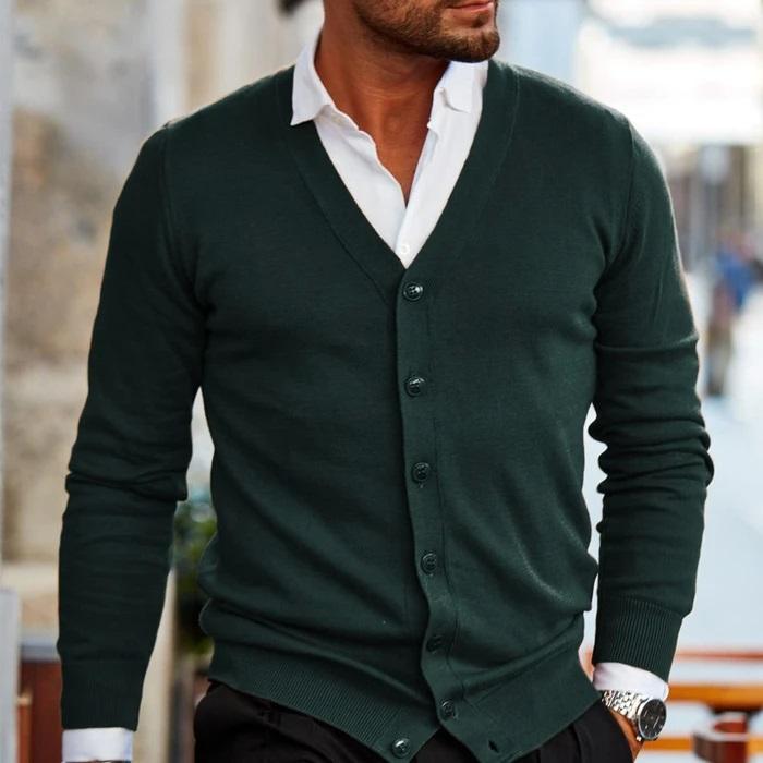 Herren Cardigan mit Knopfleiste und V Ausschnitt