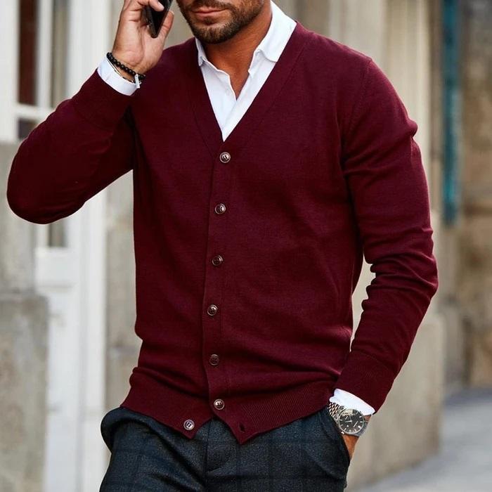 Herren Cardigan mit Knopfleiste und V Ausschnitt